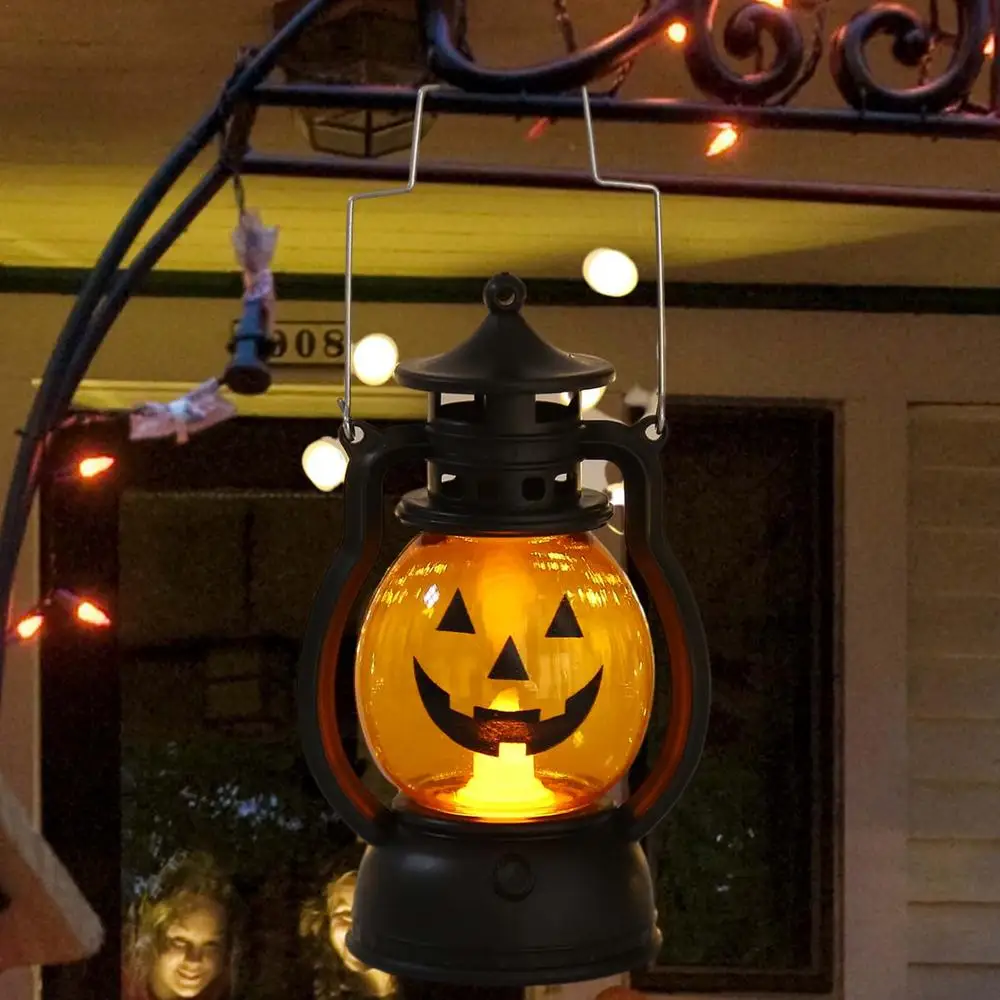 2023 Halloween LED Hanging Pumpkin Lantern Light Ghost Lamp Candle Light Retro Halloween Party Home Decoration