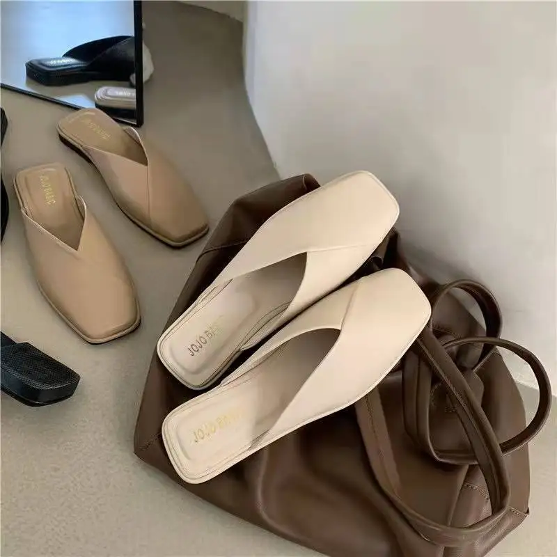 Leather Women's Summer Mules Shoes Slippers