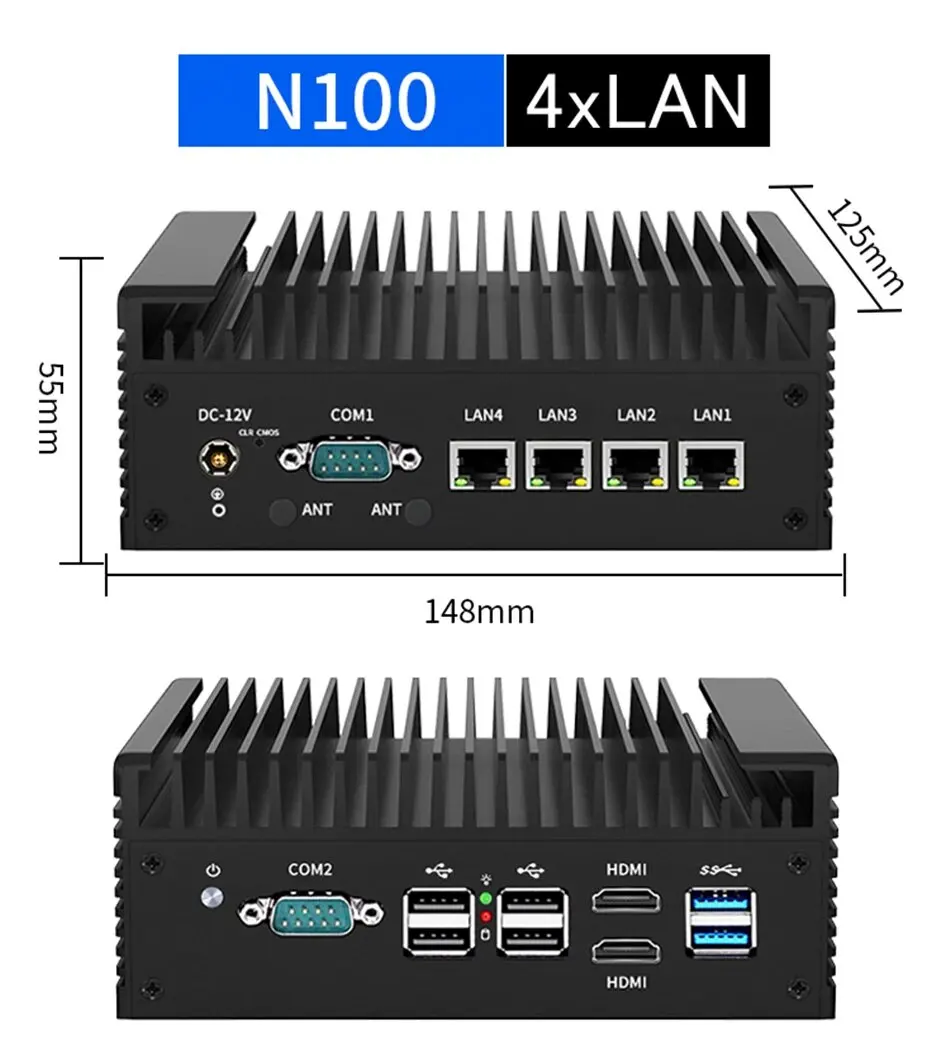 Firewall Appliance Mini PC 12th Gen Intel i3 N305 N100 2.5G Soft Router 4x i226-V LAN DDR5 2*COM Longer Fins Efficient cooling 4