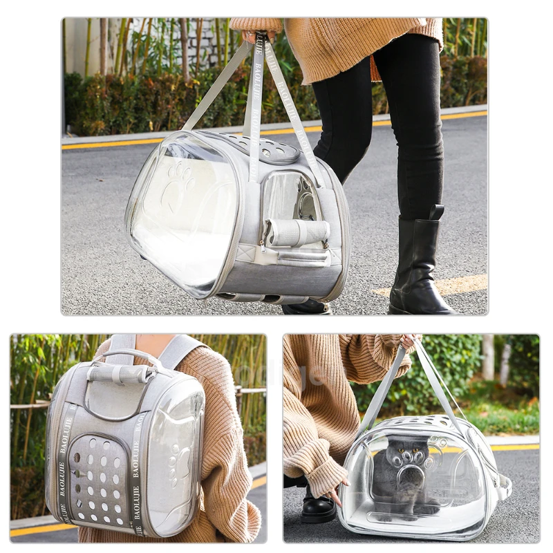 Pet Shoulder Bag Cat Carrier Outdoor Travel Breathable Handbag Puppy & Kitten Transparent Portable Shoulder Strap Bag