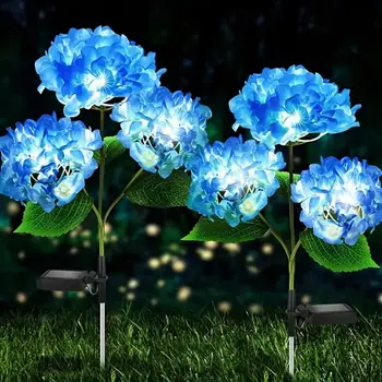 3Head Hydrangea Rose Flower Solar Led Light Outdoor Garden Lawn Lamps For Garden Vegetable Patch Patio Country House Decoration 6