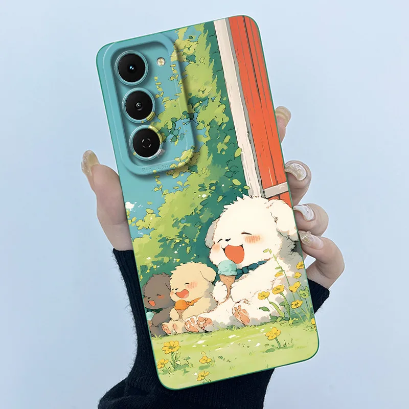 Fashion Simplicity Panda Flower Liquid Silicone Shockproof Soft Phone Case with Lens Protection