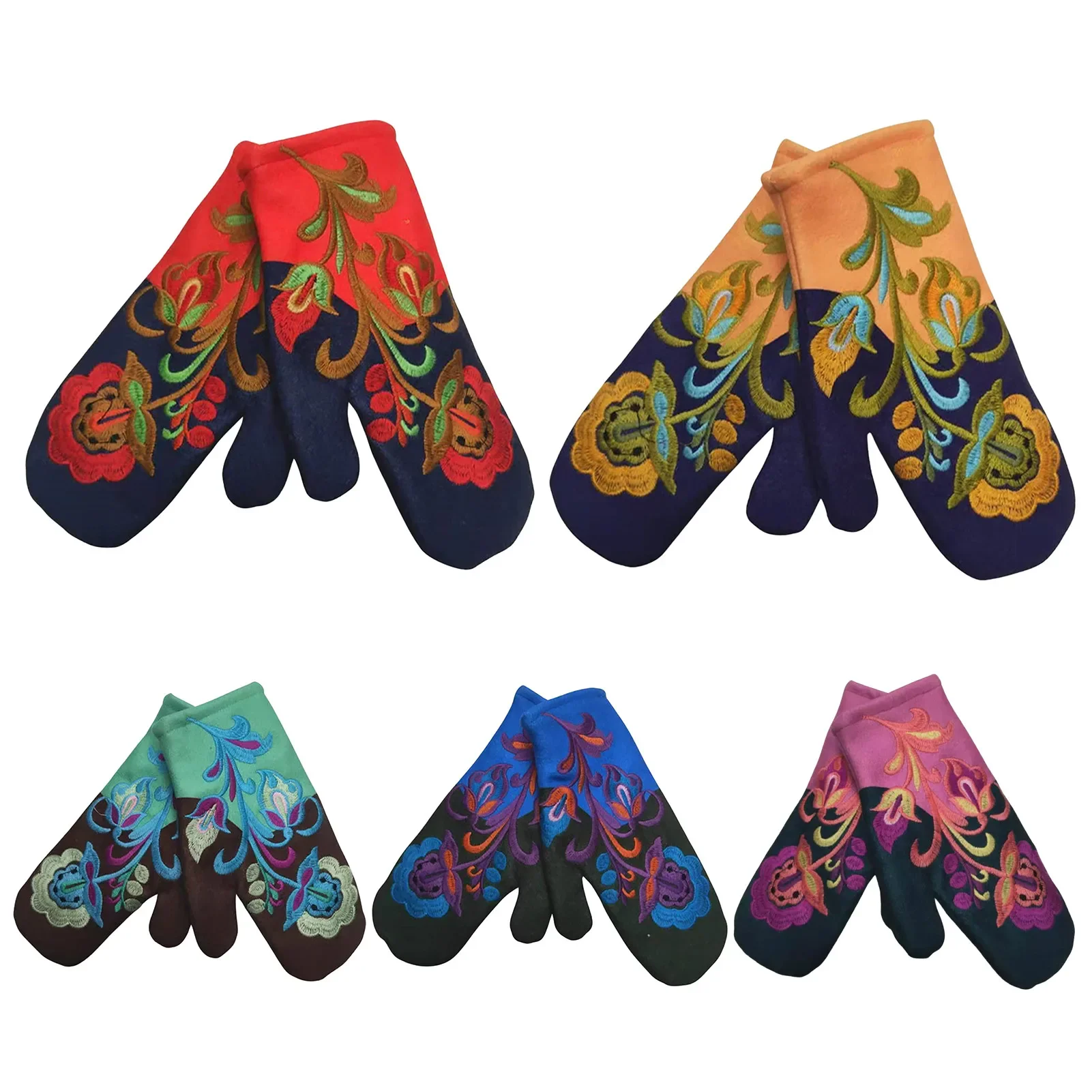 

Knit Gloves Women Warm Cashmere Gloves Women Gloves Winter Fingerless Gloves with Classic Flower Embroidery Thick Winter Warm