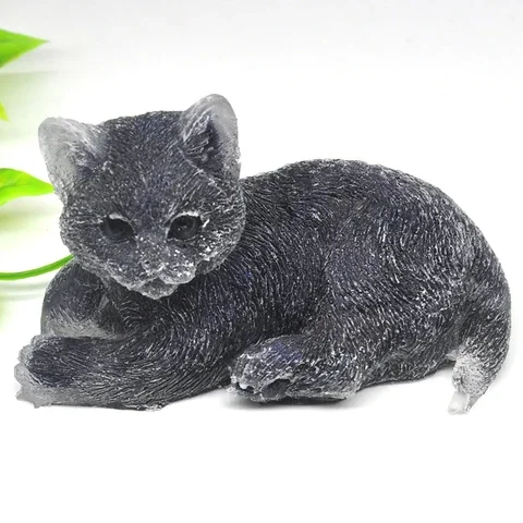 

3.3" Cat Tumbled Stone Statue Natural Gemstone Blue Goldstone Sand Reiki Healing Crystals Carved Stone Figurine Craft Home Decor