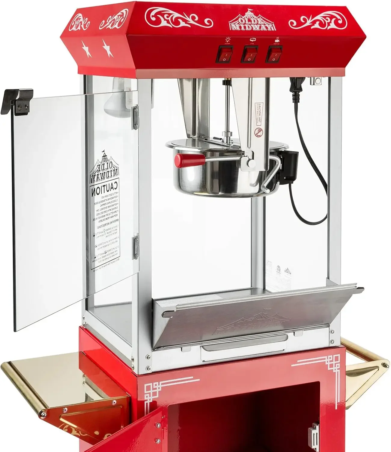 Midway Vintage Style Popcorn Machine Maker Popper with Cart and 10-Ounce Kettle-Red