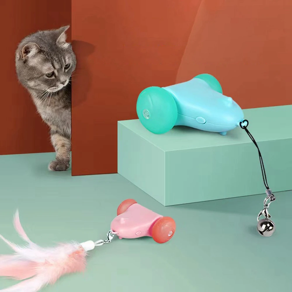 

Cat Interactive Feather Toys Pet Flying Car Mouse Toy Funny Cats Toys Cat Rolling Teaser Feather Wand Toys Rotating Ball