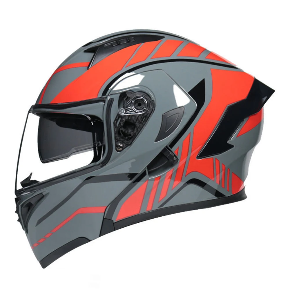 

Grey Red Flip Up Biker Helmet Wear-Resistant Motorcycle Helmets Breathable Motocross Kask Anti-Fall Motorcycle Equipment M-2XL