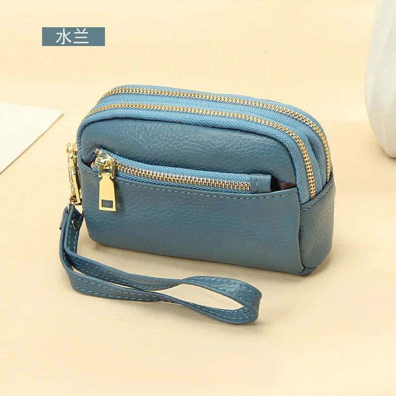 Elegant Genuine Leather Mini Wallet - Women's Handbag Style Coin Purse with Triple Zipper Design