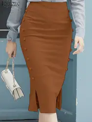 Elegant OL Package Hip Faldas ZANZEA Fashion Women Sheath Skirt Sexy Office Slim Midi Jupe 2024 Spring High Waist Buttons Skirt