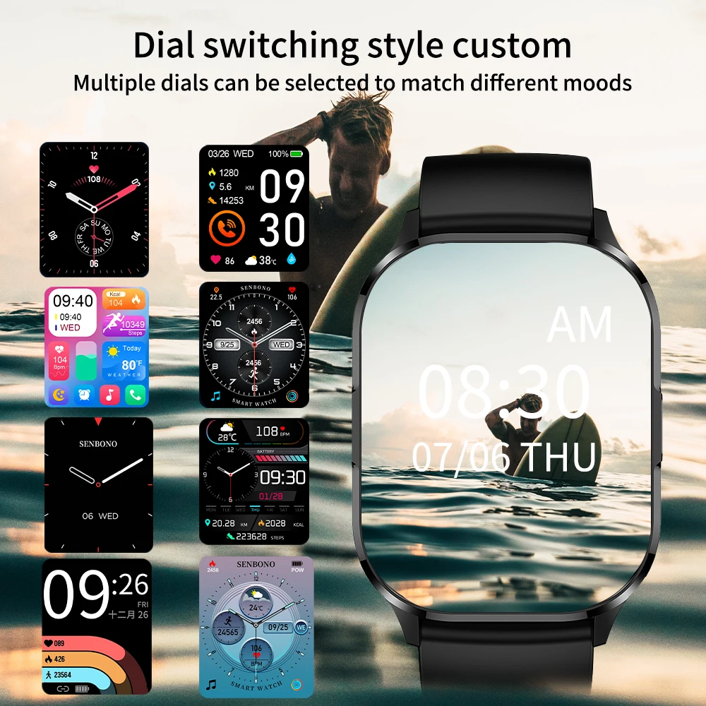 SENBONO AIR3 2024 New AMOLED Men Smart Watch Bluetooth Call 24H Health Tracker NFC Sport Smartwatch Men Women for IOS Android 4
