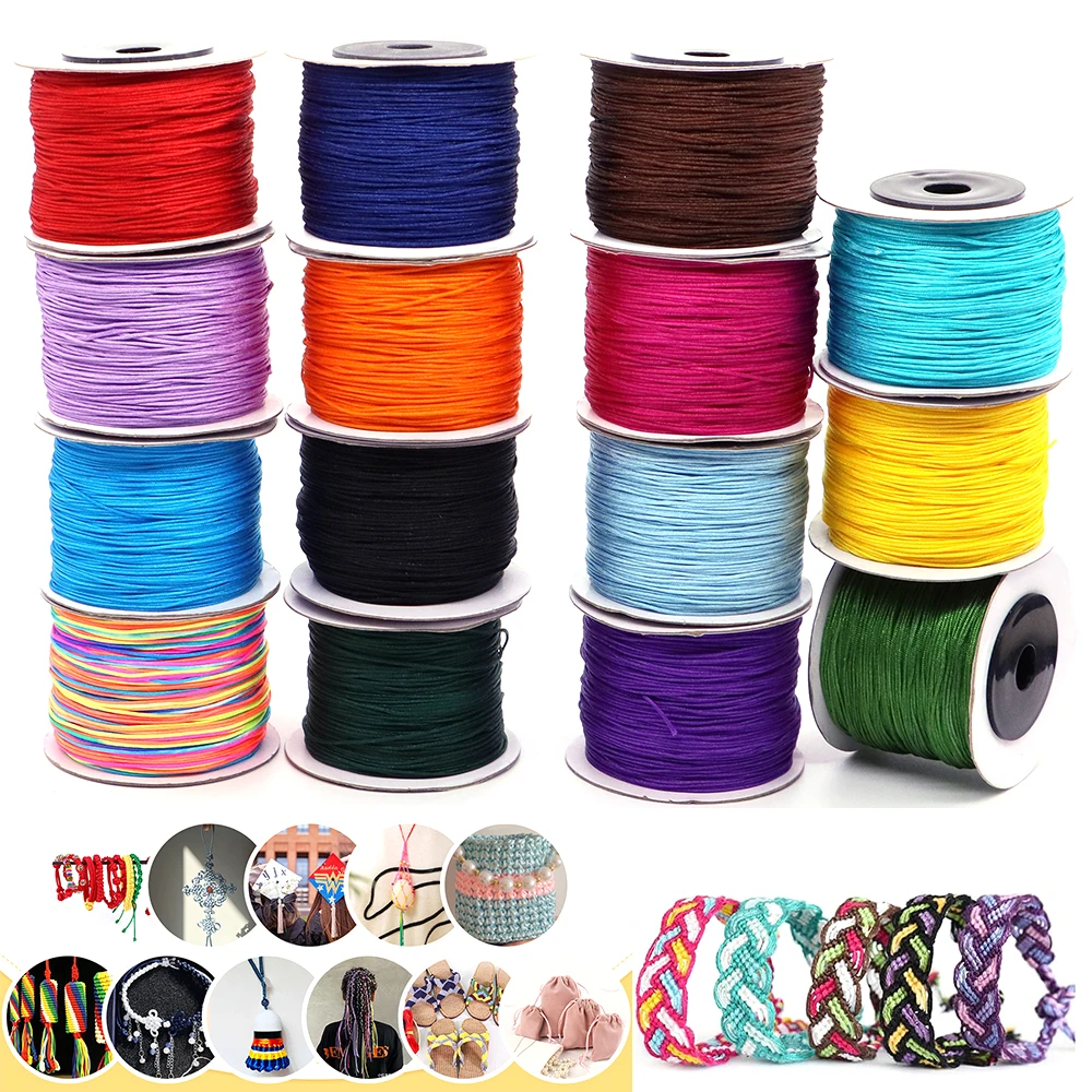 0.8mm Nylon Cords Beading Thread String For Diy Jewelry Making Woven Bracelet Necklace Handmade Crafts Accessories 100yards/Roll