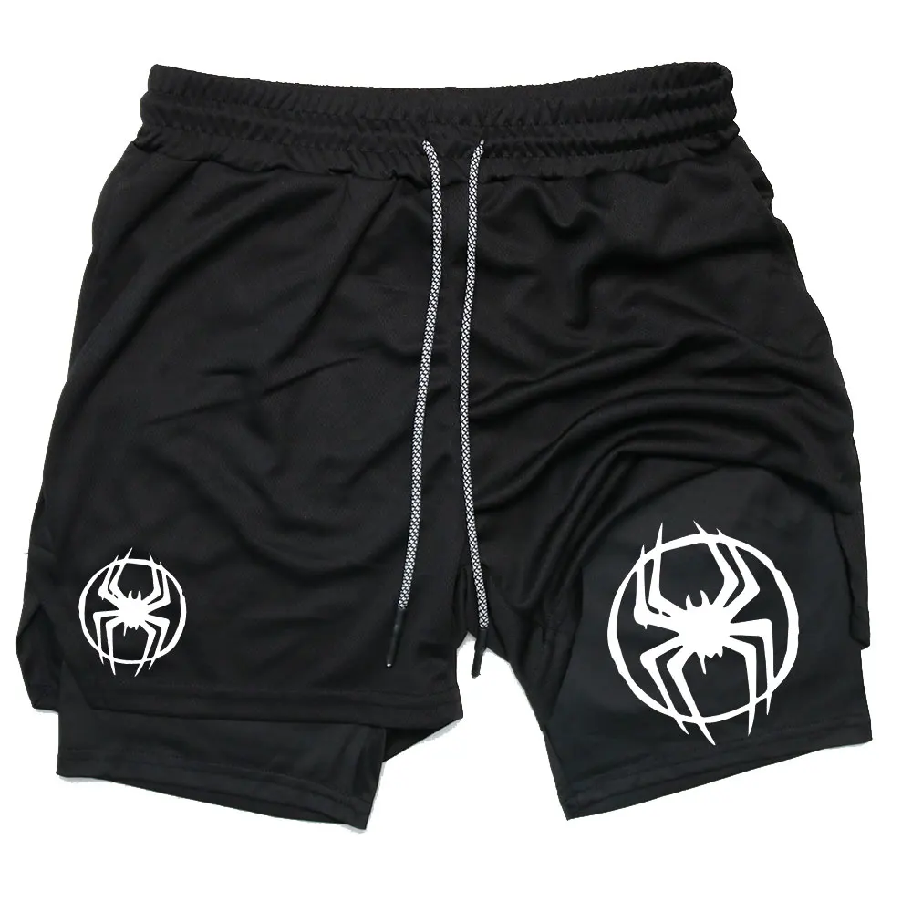 Y2K Performance Mesh 2 In 1 Sport Short Shorts Men Spider Printed GYM Casual Sports Compression Shorts Workout Running Pants