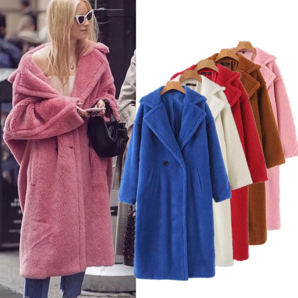 

Women's Loose Mid Length Faux Fur Coat, Lamb Wool Coat, Autumn and Winter, New