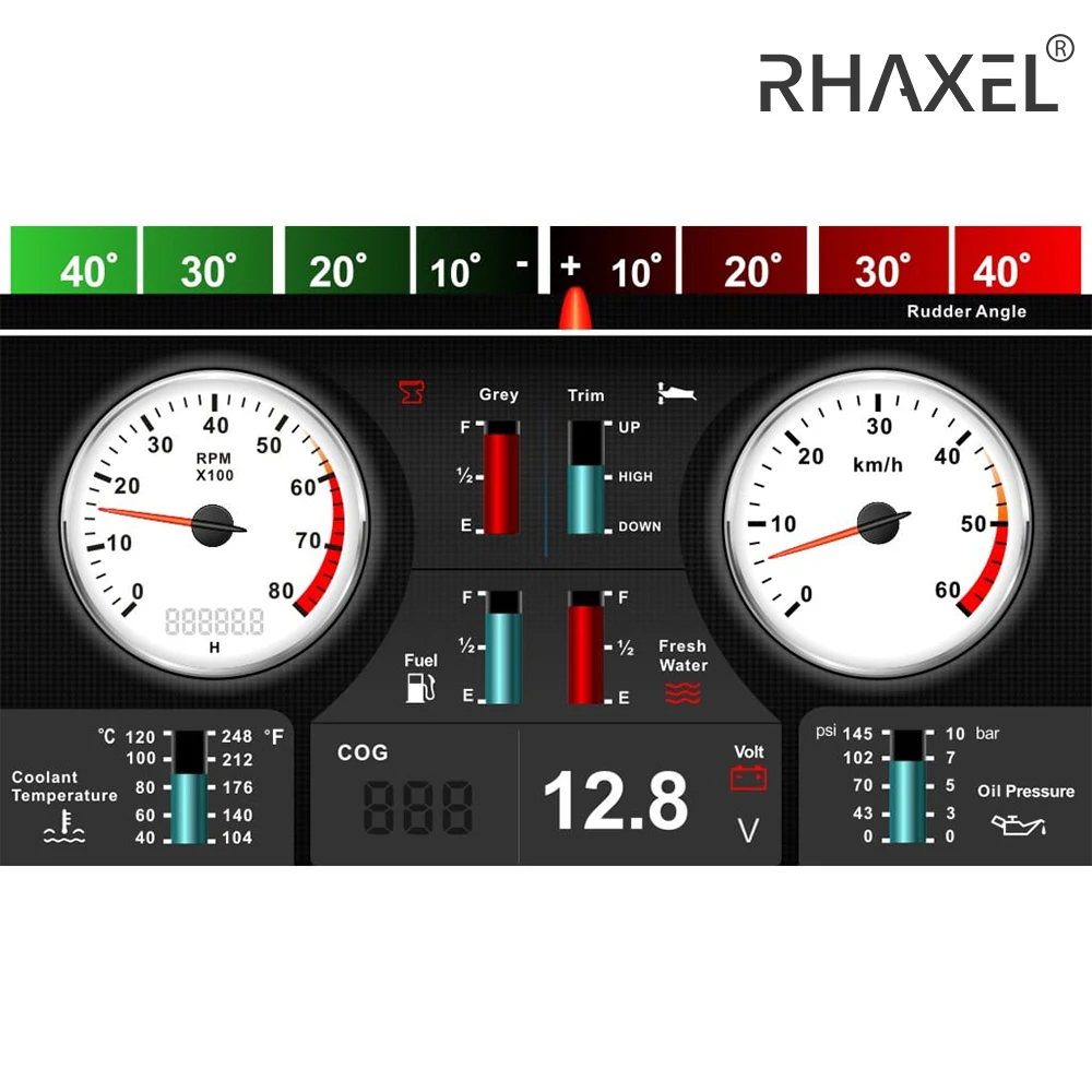 RHAXEL KUS TFT KMB-70 7 인치 게이지 패널, J1939 또는 NMEA 2000 네트워크 호환, 자동차 보트용 연료 엔진 2 개, 9-32VDC