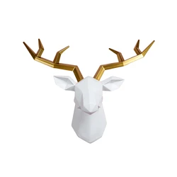 Elegant Deer Head Wall Sculpture - Artistic Elk Antler Statuette (Gold)