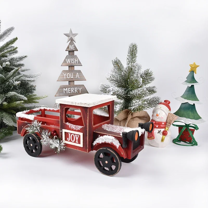 

Christmas decorations wooden truck train model gift ornaments window scene layout shopping mall dress up ornaments