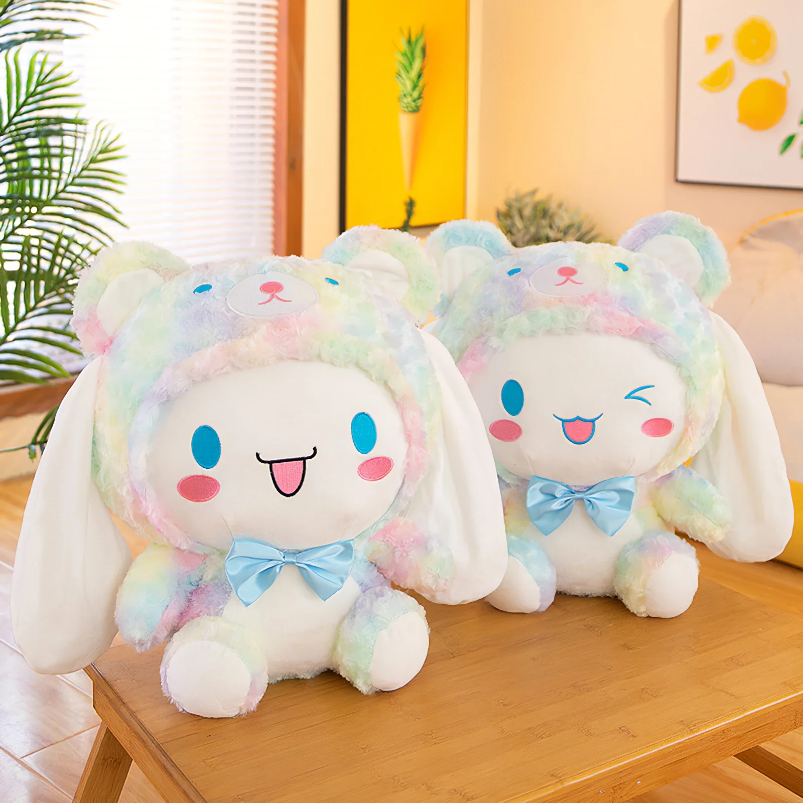 58cm Cartoon Sanrio Tie-dyed Cinnamoroll Plush Toy Colorful Big-eared Dog  Plushies Soft Stuffed Doll Girl Holiday Gift Pillow