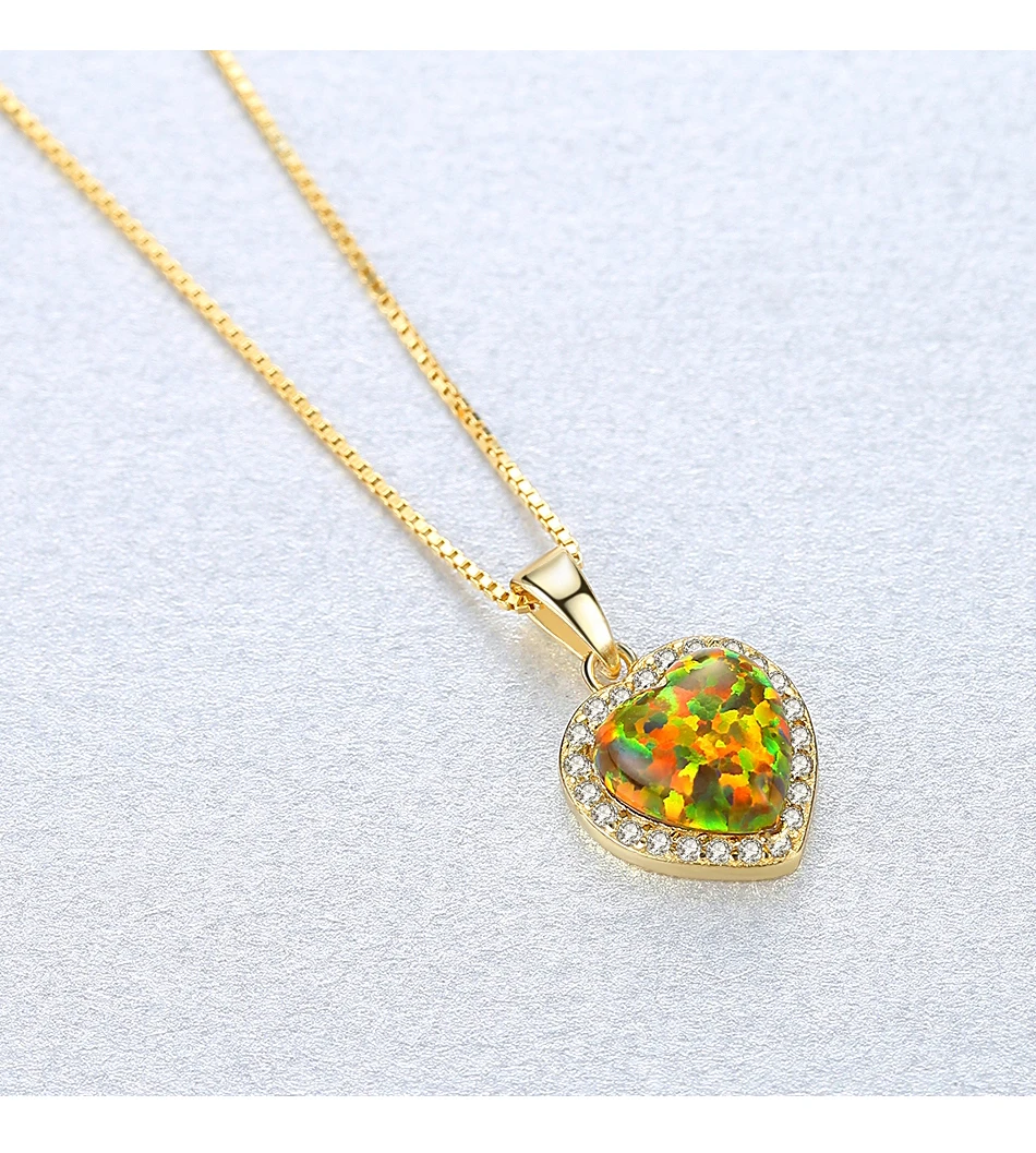100% Sterling Silver Heart Opal Pendant Necklace for Women Charming Silver Chain Christmas Girls_voghion.com
