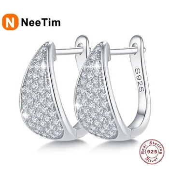 NeeTim Full D Color Moissanite Earrings 925 Sterling Silver for Women GRA Lab Diamond Plated White Gold Earrings Wedding Jewelry