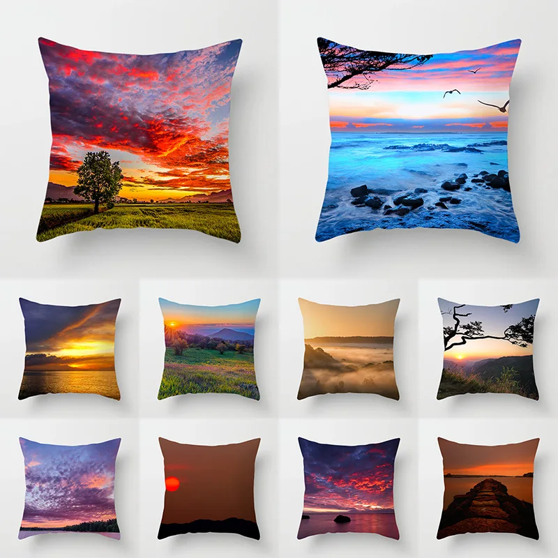 

Sunset Beach Scenery Printed Pillowcase Living Room Sofa Decoration Ornaments Bedroom Home