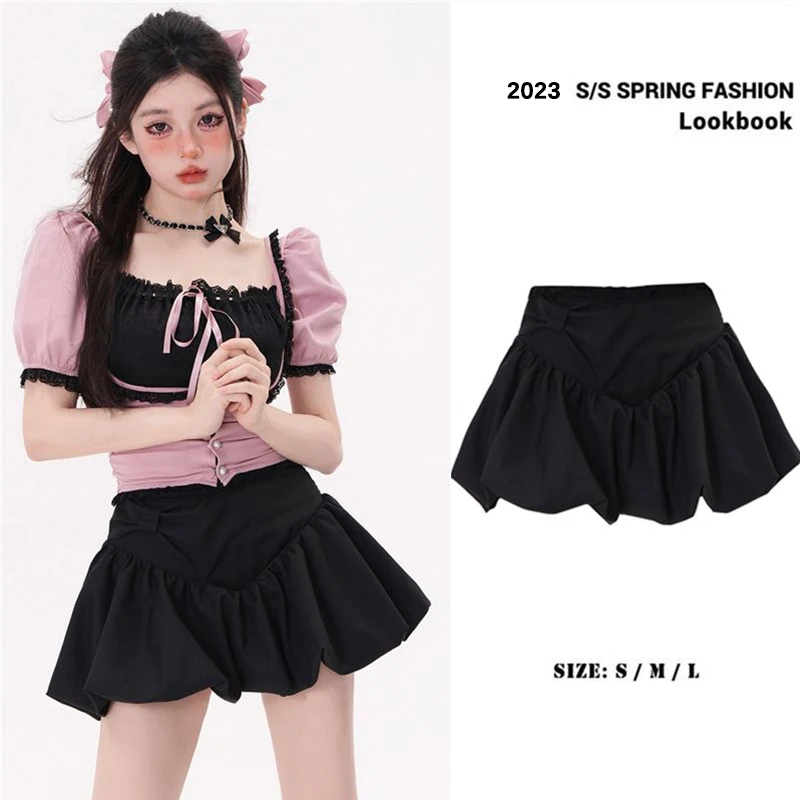 Summer Outfits For Women 2023 Pink Two-Piece Set Skirt Girl Lace Splicing Short Sleeve Crop Top Korean Sexy Prom Dresses Set y2k white groom tuxedos 2 piece mens wedding prom dinner suits casual style blazer best man suit terno masculino jacket pants