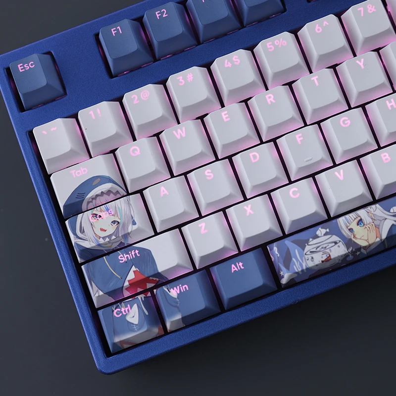 108 Tasten/Set Vtuber Gawr Gura Keycap Pbt Dye Subbed Hintergrund 