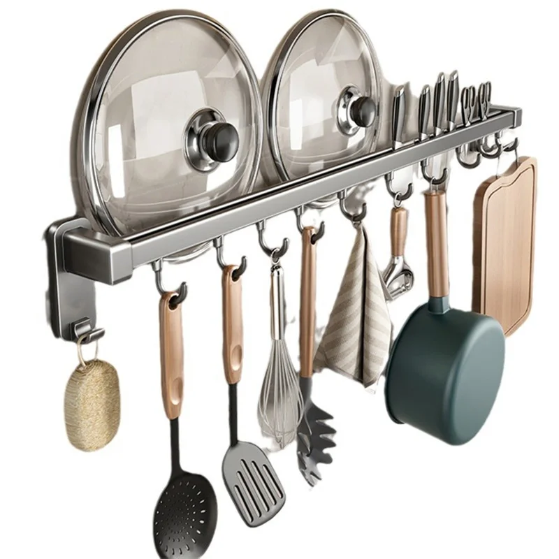 Kitchen Hook Rack Punch-free Multi-function Pot Shovel Spoon Storage Hanger Rack Wall-mounted Storage multifunctional hooks kitchen hook home storage accessories