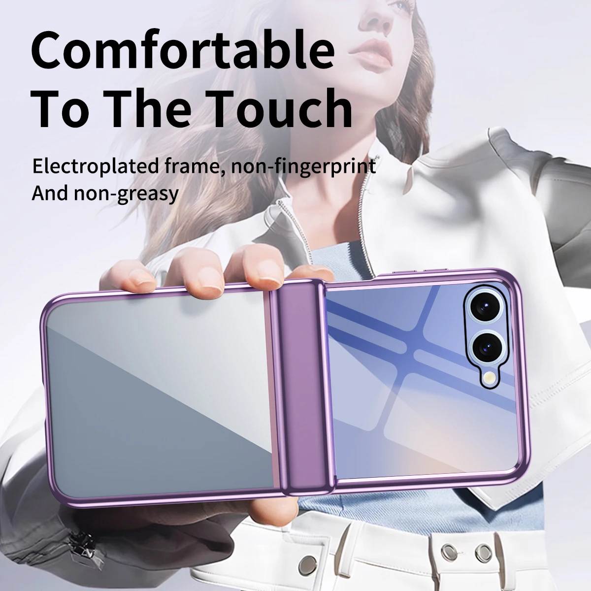 Premium High Clear Plating Shockproof Flip Phone Case with Hinged Glass Film Protection
