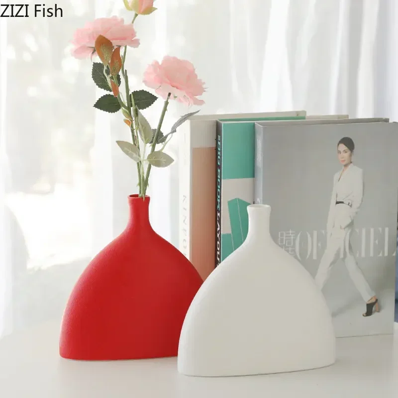 Minimalism Geometric Circular Ceramic Vase Desk Decoration Flower Arrangement Flowers Pots Modern Home Decor Crafts Floral Vases 3