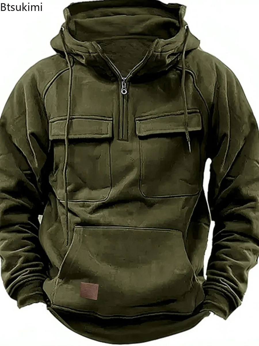 Men's Vintage Hoodie Sweatshirts Autumn Winter Zipper Long Sleeve Thicker Pullover Streetwear Casual Loose Outdoor Coats for Men