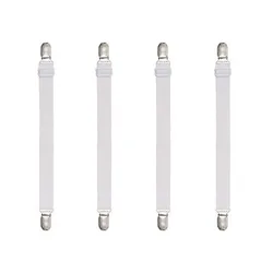 Adjustable Bed Sheet Fasteners with Elastic Straps - Set of 4 (4Pcs White)