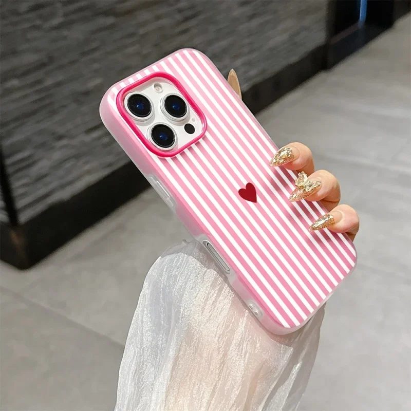Korean Pink Blue Stripes Heart Silicone Phone Case