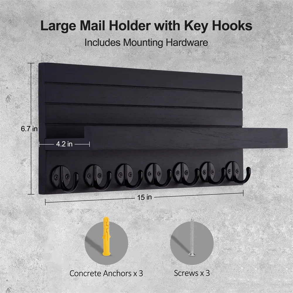 Wood Key Holder Wall Mount Entryway Key and Mail Holder with 7 Sturdy Hooks for Sunglasses Dog Leash Decorative Wall Shelf 4