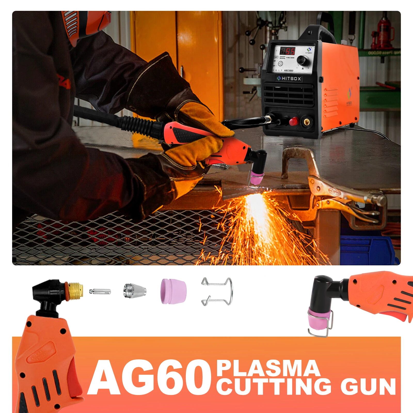 HITBOX 220V Plasma Cutter Machine HBC5500  Non-touch 55Amp DC Air Clean Cutting Machine 16mm For Carbon Steel Stainless Steel 6