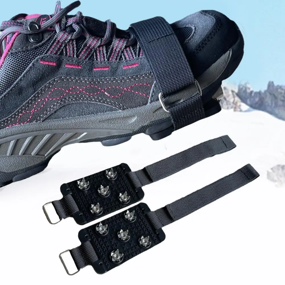 

Adjustable Strap Ice Cleats Rubber Anti-slip Shoe Cover Crampon Traction Cleats for Snow Ice Walking 5 Point Anti-skid for Shoes