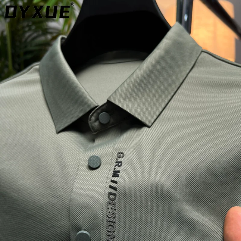 

DYXUE summer luxury design solid color short-sleeved Polo shirt men's ice silk lapel T-shirt high-quality hot stamping top M-4XL