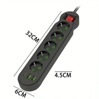 EU Plug Power Strip 2/3/4/5 Outlet Multitap Extension 10A with 2 USB 1 Type-C Ports 2m Cord Electrical Socket 2500W - Image 3
