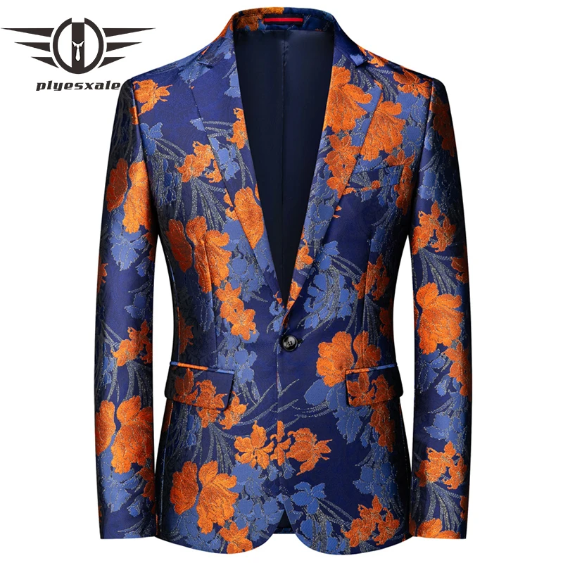 Plyesxale Floral Mens Blazer Jacket Slim Fit Print Blazers Fancy Dress