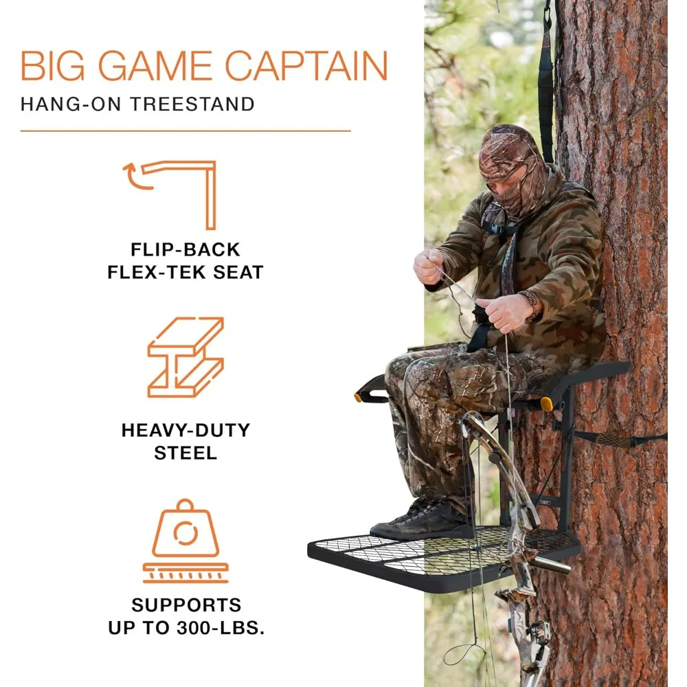 Lightweight Steel Big Game Captain Treestand with Flip-Back Flex-Tek Seat, 300 lbs Capacity