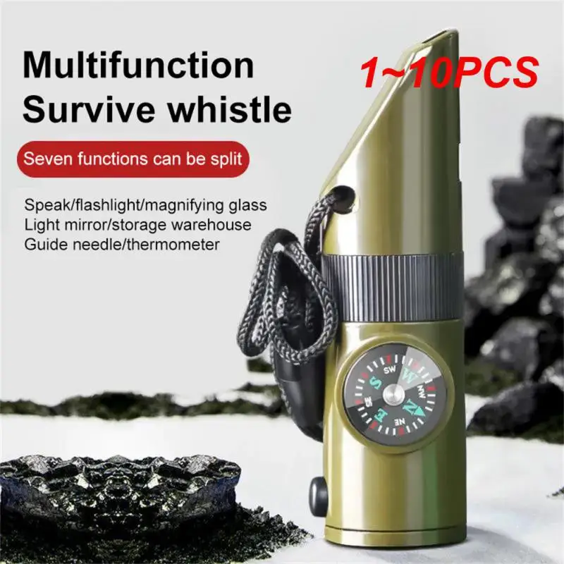 Multifunctional Whistle 7 In 1 Camping Survival Whistle Trekking Thermometer Compass Tools Magnifier Mirror 1~10PCS survival whistle sport whistle sports whistle metal whistle