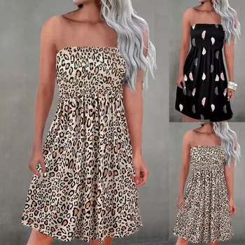 Sexy Leopard Strapless Dresses for Women Summer Off Shoulder Tube 3