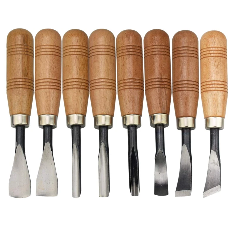 

8Pc Woodcut Knife Wood Carving Chisel Set Chip Detail Carving Chisels Kit Rust-Proof Wood Carpenter Hand Tools Working