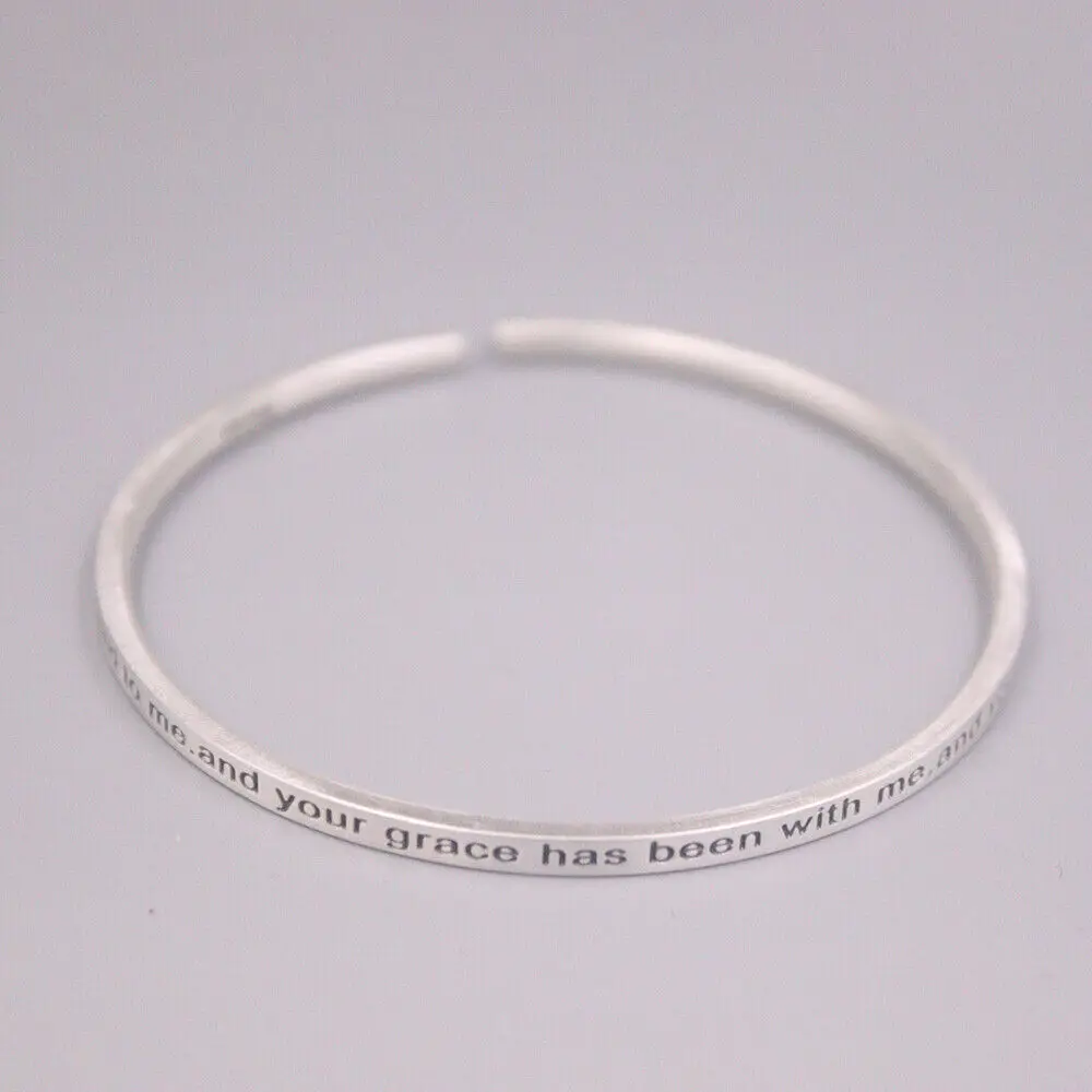 

Real 999 Fine Silver Bangle 3mm Letter-Pattern Band Lucky Cuff 2.44inch Dia.
