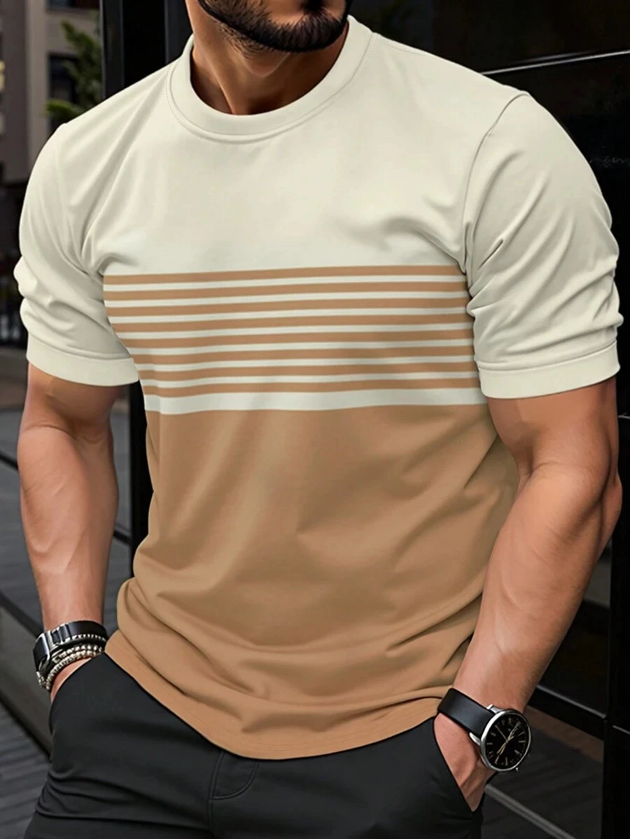 Short Sleeve T Shirt Outdoor Men's Summer Fashion Casual Round Neck Short Sleeve Top Striped Printed Style Asian Size T-shirt round neck short sleeve shirt short sleeved t shirt short sleeve t shirt