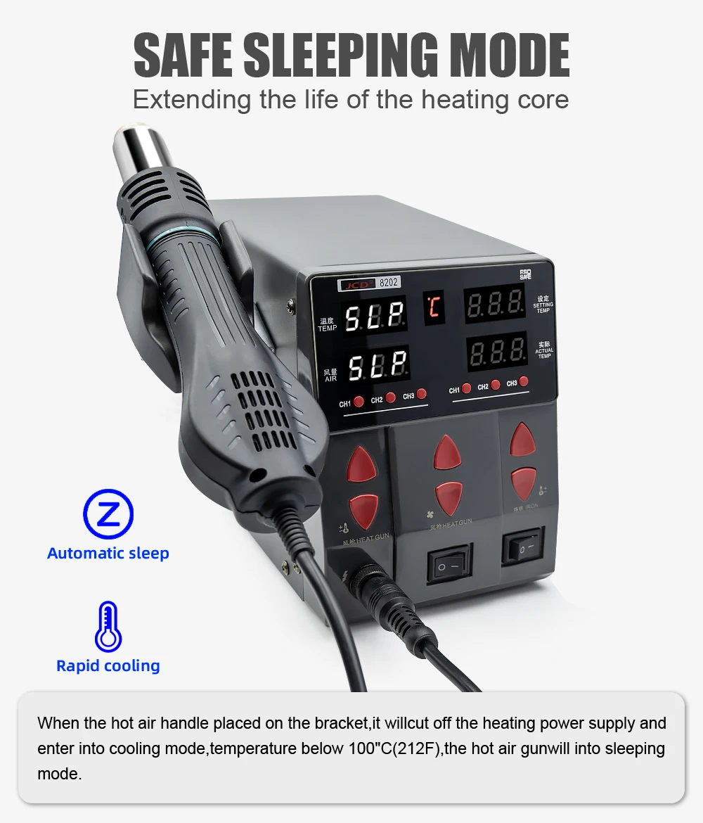 JCD 760W SMD Soldering Station Quick Heat 2 in 1 Heat Gun Soldering Iron LCD Display BGA Rework Welding Station Repair Tool 8202 4