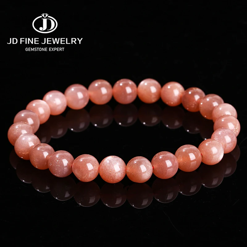 JD 7A 천연 선스톤 라운드 비드 팔찌, 여성 트렌디 레이키 힐링 탄성 팔찌 요가 에너지 팔찌 쥬얼리 선물