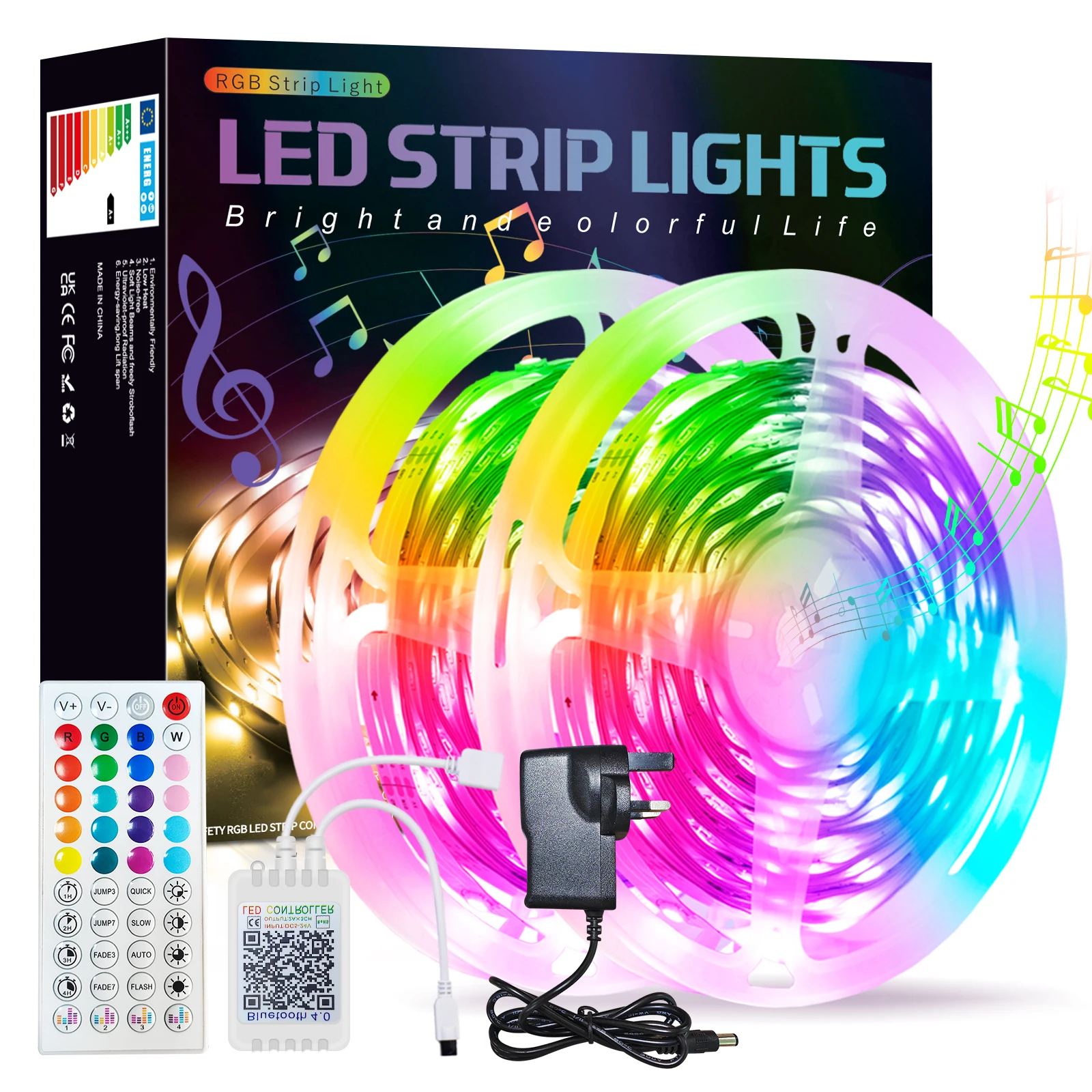 50ft Bluetooth LED Strip Lights, SMD5050 Music Sync LED Lights Strip, RGB  Color Changing LED Lights with Remote,Smart Phone APP Control, LED Lights