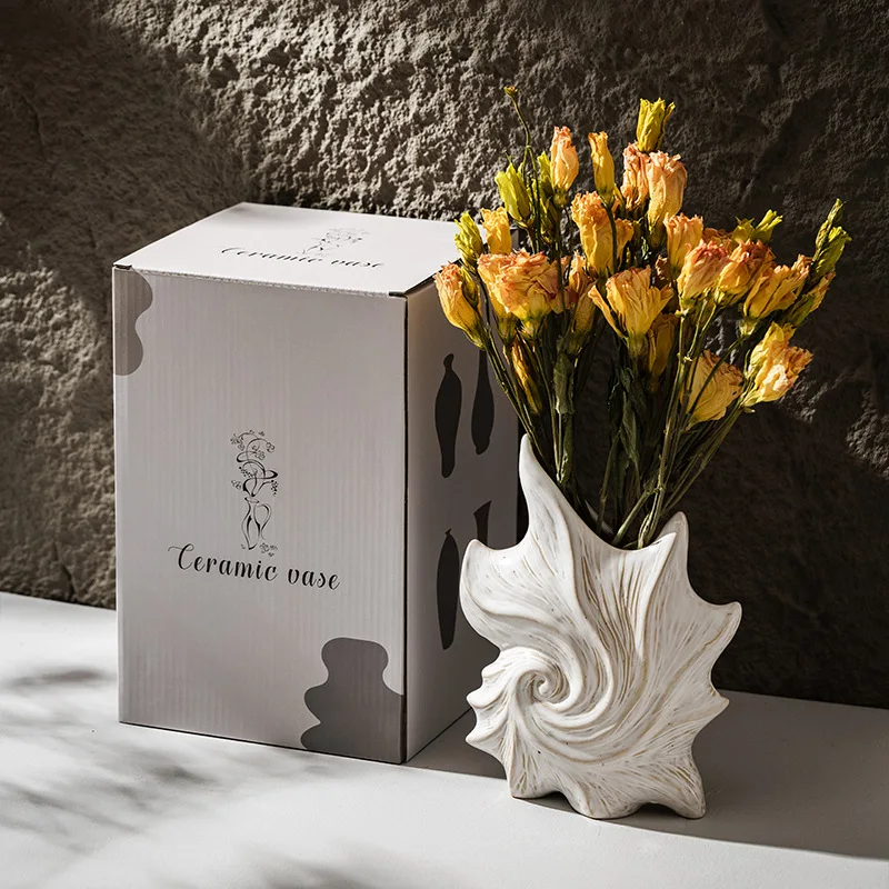 CAPIRON Ceramic Conch Vase Modern Minimalist Home Design Ornaments Mantel Bookshelf Living Room Desktop Decoration Accessories 5