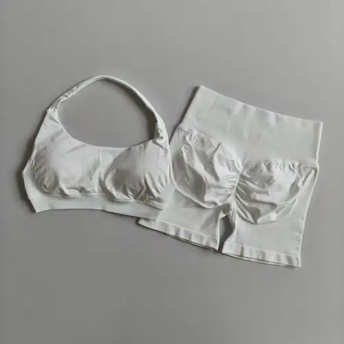 Sexy Halter Neck Beautiful Back High Waist Peach Sports Bras Shorts Suit Pilates Gathering Yoga Vest Training Fitness Bra Sets - Image 15