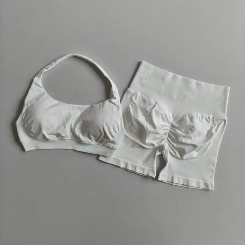 Sexy Halter Neck Beautiful Back High Waist Peach Sports Bras Shorts Suit Pilates Gathering Yoga Vest Training Fitness Bra Sets - Image 15